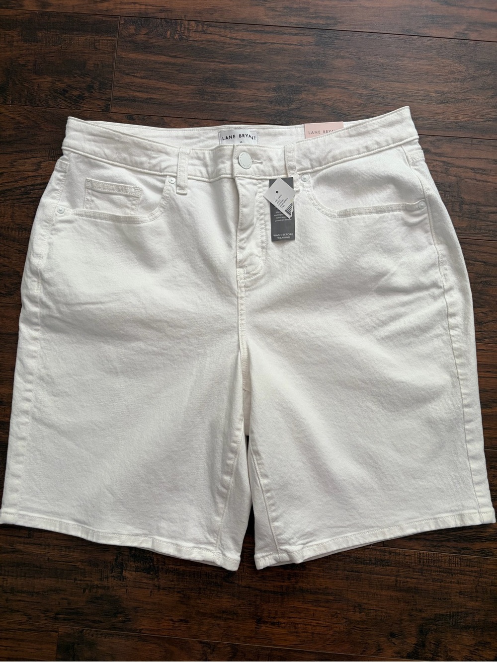 Lane Bryant Boyfriend Mid-rise Longer Bermuda White Denim Shorts